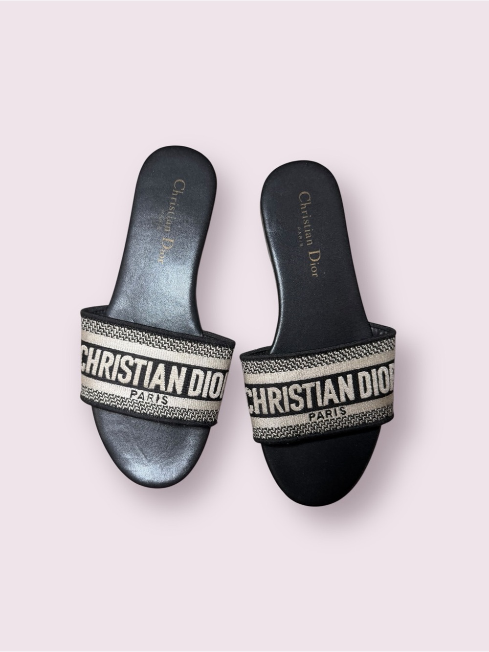 Christian Dior Dway Slide Black Embroidered Canvas Size 39 / US 8 Authentic